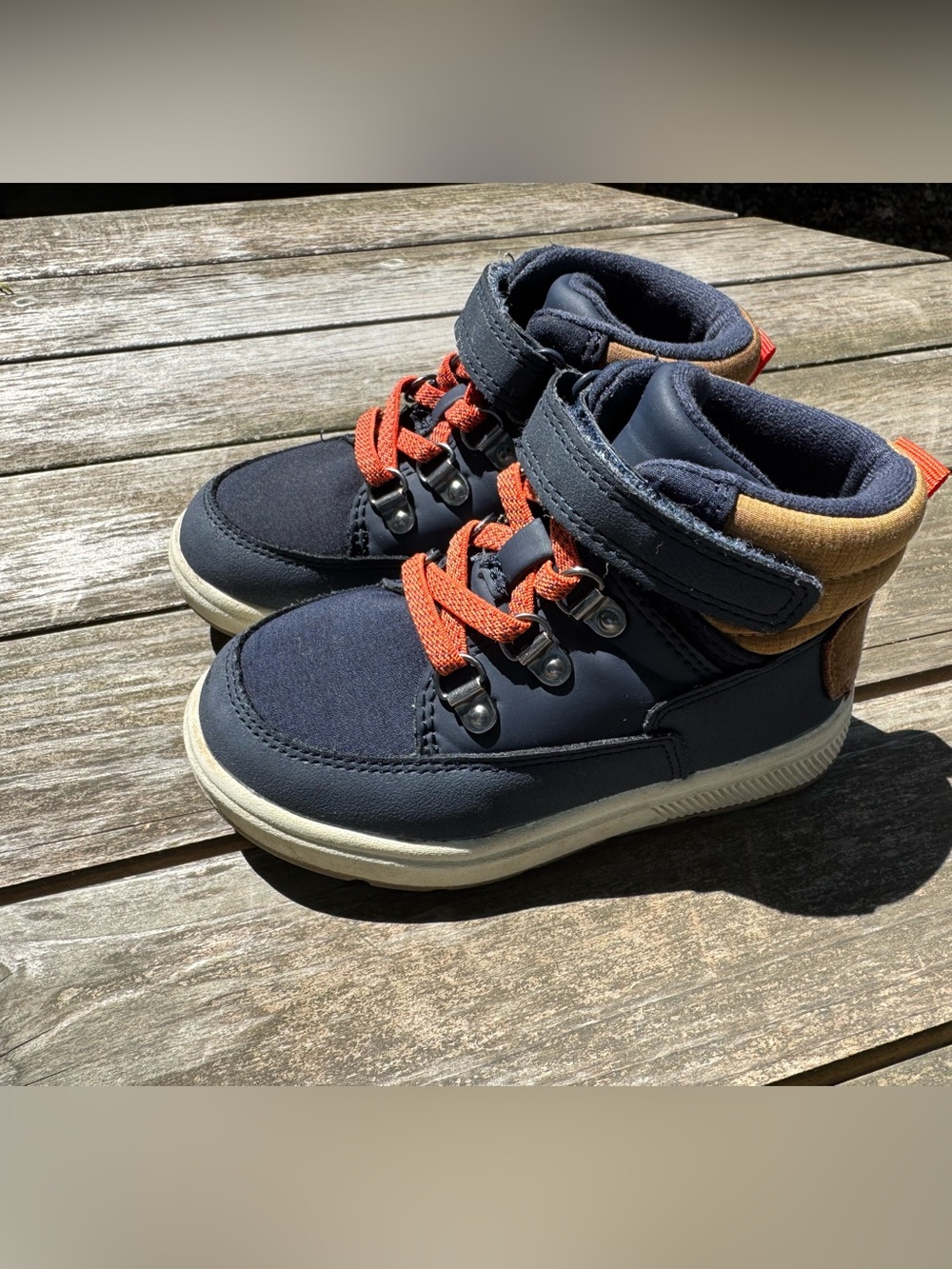 Cat & Jack Navy High-Top Sneaker Boots with Orange Laces